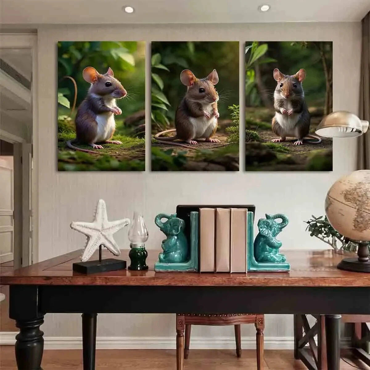 3pcs Forest Modern Classic Nature Mouse Metal Print Ready to Hang Art
