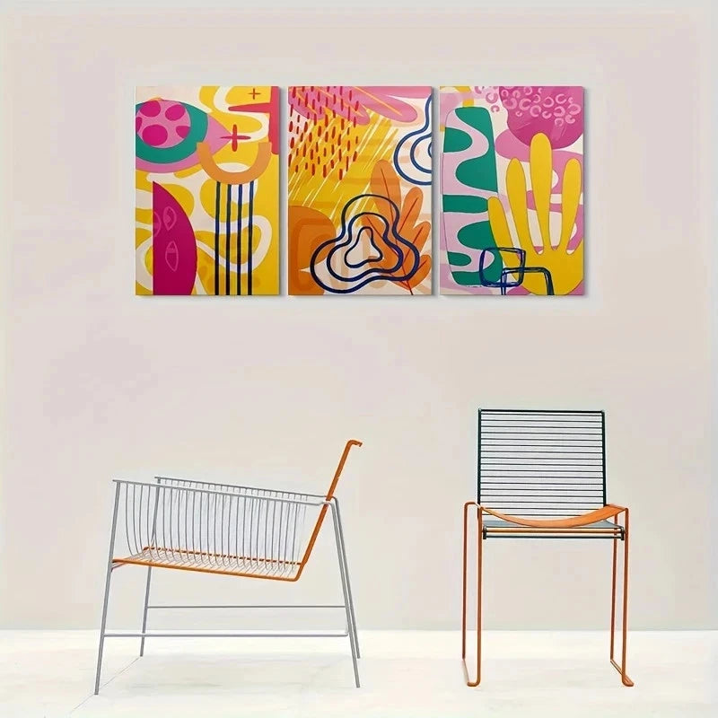 3pcs Vibrant Geometric Shapes & Colors Metal Print Ready to Hang Art