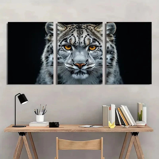 3pcs Snow Leopard Wildlife Animal Wall Art Set Canvas Framed 40x60cm - High Quality Print 100% Australian Made Wall Canvas Ready to Hang