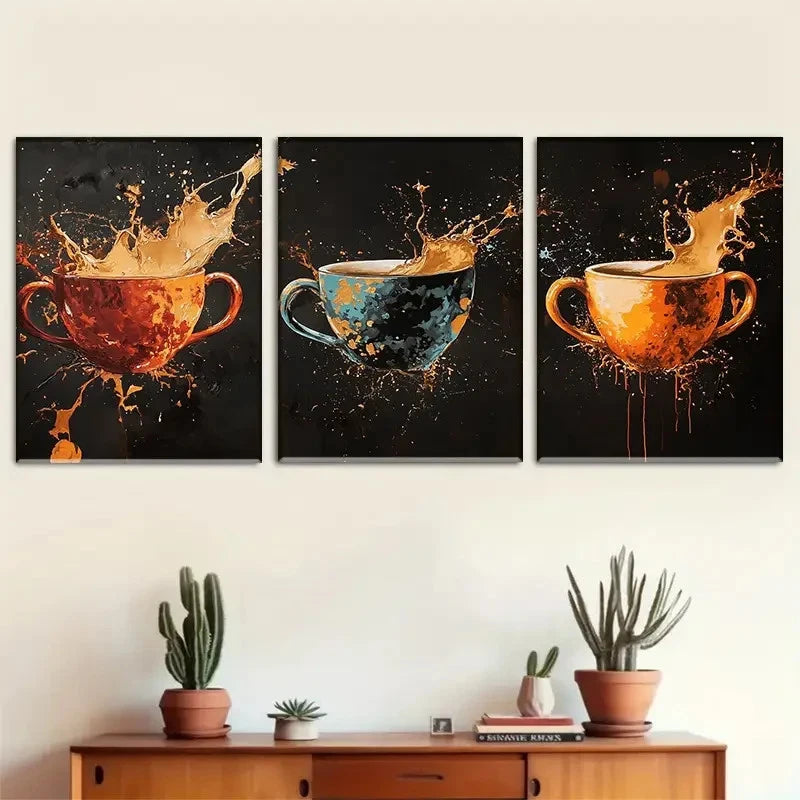 3pcs Abstract Splash Portrait Orientation Metal Print Ready to Hang Art