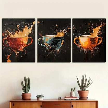 3pcs Abstract Splash Portrait Orientation Metal Print Ready to Hang Art