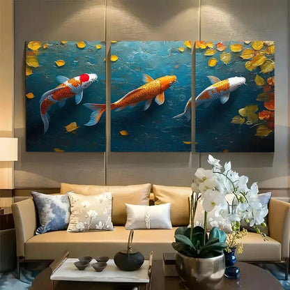 3pcs Serene Koi Fish Abstract Aquatic Design Metal Print Ready to Hang Art