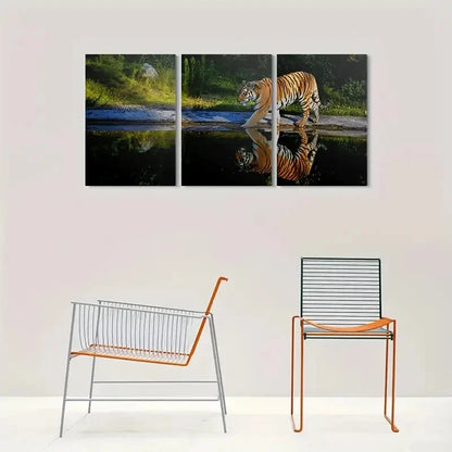 3pcs Wild Tiger Reflection Nature Landscape Metal Print Ready to Hang Art