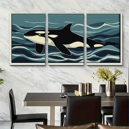 3pcs Nautical Ocean Orca Killer Whale Poster Metal Print Ready to Hang Art