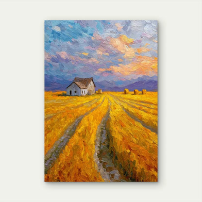 Golden Wheat Field, Haystacks Metal Print Ready to Hang