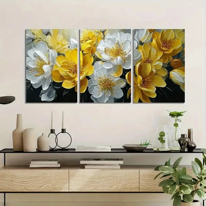 3pcs Oil Painting of Yellow and White Flowers Metal Print Ready to Hang Art