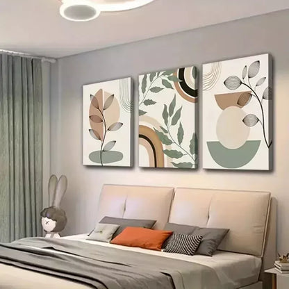 3pcs Minimalist Botanical Geometric Print  Wall Art Set Canvas Framed 50x70cm - High Quality Print 100% Australian Made Wall Canvas Ready to Hang