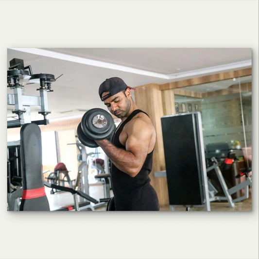 Man Lifting Dumbbells in the Gym 5mm Plastic Poster Ready to Hang 90x60cm