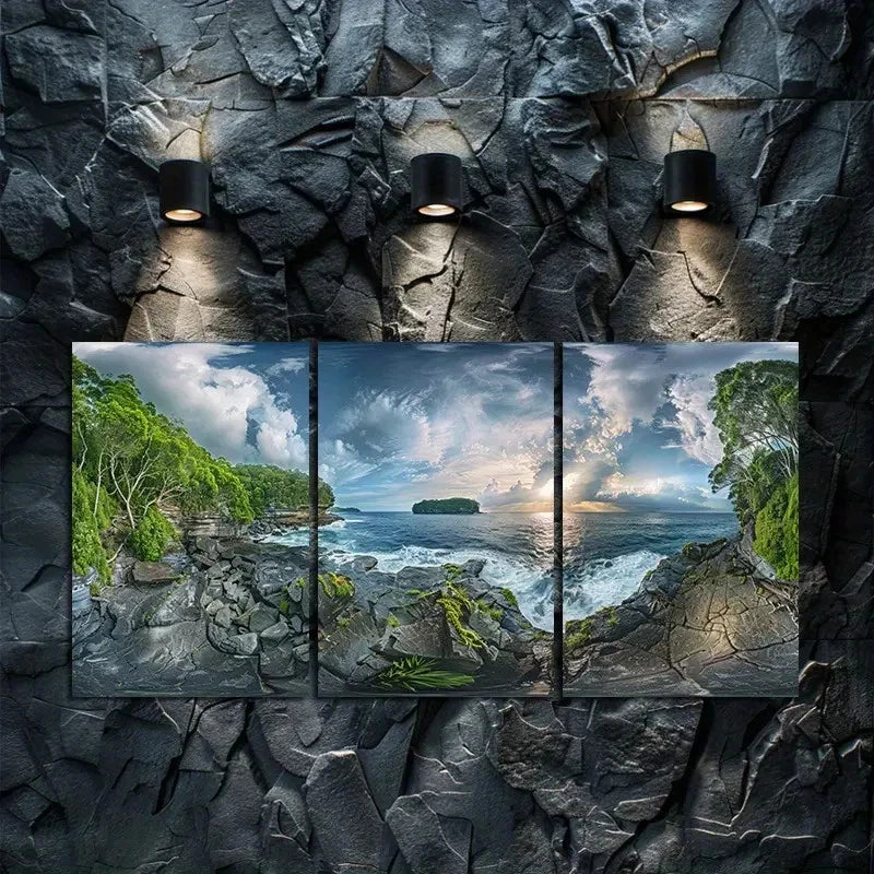 3pcs Dramatic Coastal View At Sunset Time AUS Wall Art Set Canvas Framed 40x60cm - High Quality Print 100% Australian Made Wall Canvas Ready to Hang