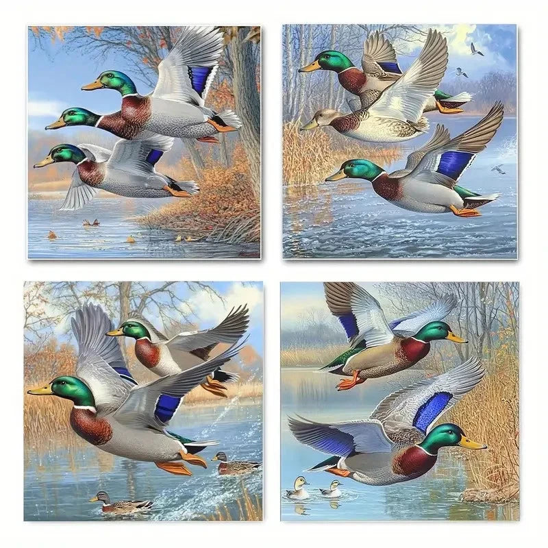 4pcs DuckCouple Farm Wildlife Animal Wall Art Canvas Framed