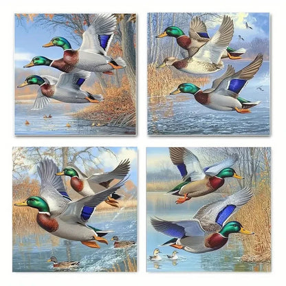 4pcs DuckCouple Farm Wildlife Animal Wall Art Canvas Framed