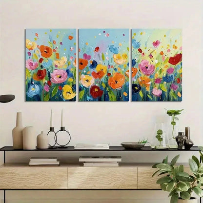 3pcs Colorful Flowers Painted with Simple Brushes Metal Print Ready to Hang Art