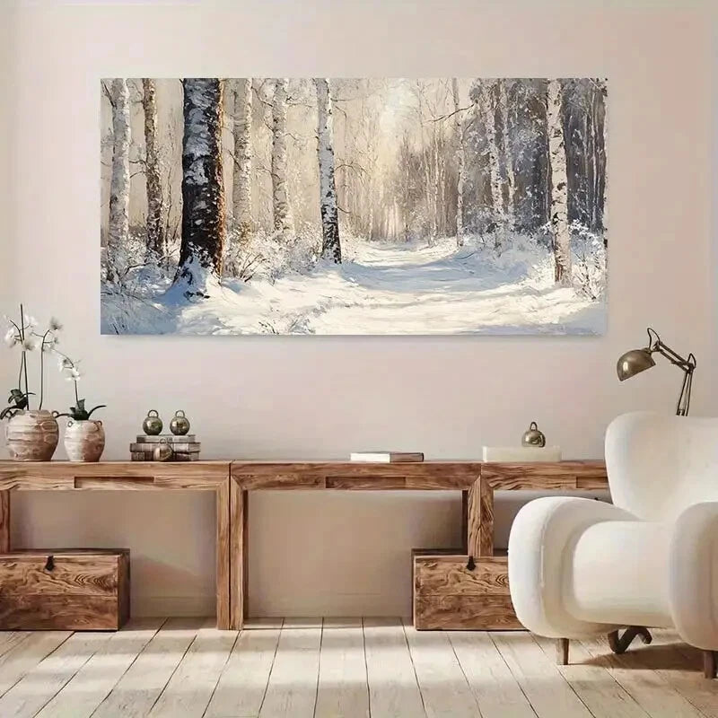 Snowy Trees Sunny Forest wall canvas office home room framed 120x60cm - Bella Home Decor