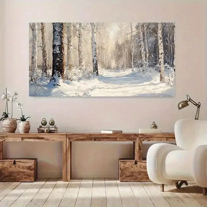 Snowy Trees Sunny Forest wall canvas office home room framed 120x60cm - Bella Home Decor