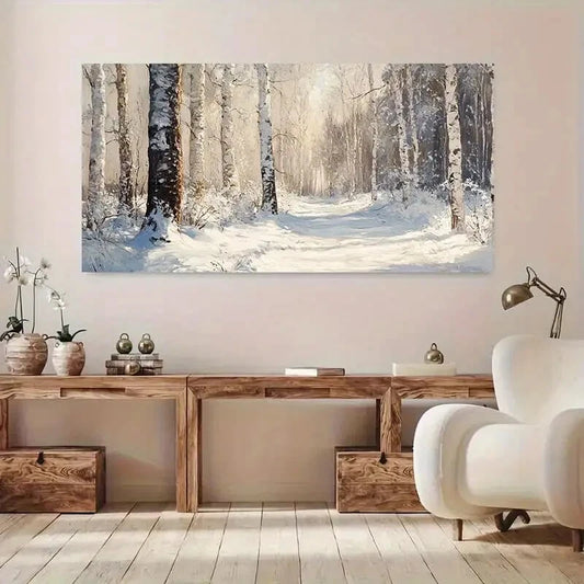 Snowy Trees Sunny Forest wall canvas office home room framed 120x60cm - Bella Home Decor