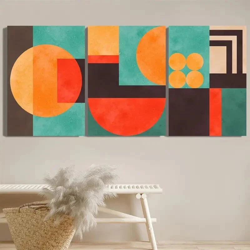 3pcs Circle And Geometric Square Watercolor Style Metal Print Ready to Hang Art