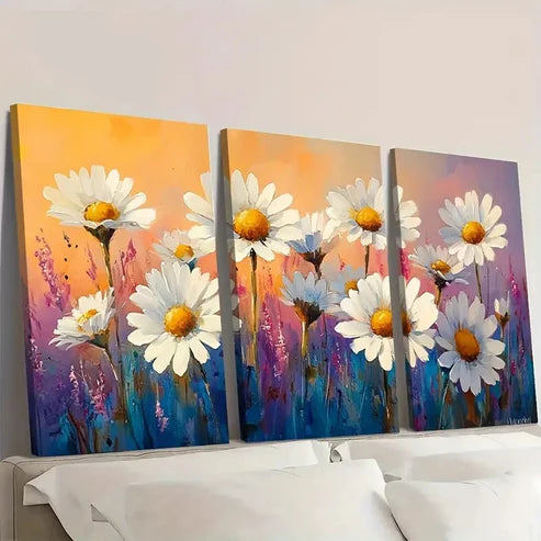 3pcs Daisy Watercolor Painting Floral H Wall Art Set Canvas Unframed - High Quality Print 100% Australian Made Wall Canvas