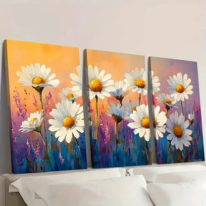 3pcs Daisy Watercolor Painting Floral H Wall Art Set Canvas Unframed - High Quality Print 100% Australian Made Wall Canvas