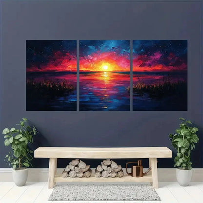 3pcs Original Colorful Sky Oil Painting Metal Print Ready to Hang Art