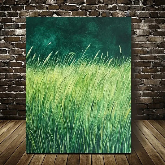 Emerald Lemongrass Grassland Painting 40x60cm Metal Print Ready to Hang