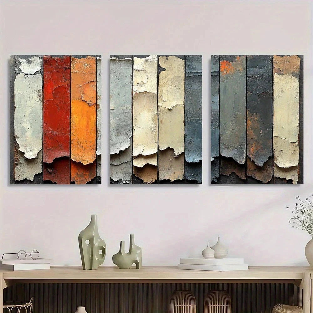 3pcs Abstract Fringe Brown Tones Metal Print Ready to Hang Art