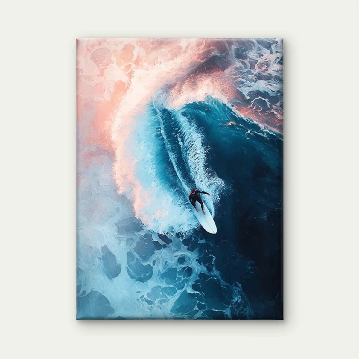 Aerial View Pink & Blue Ocean Waves 60x90cm Metal Print Ready to Hang