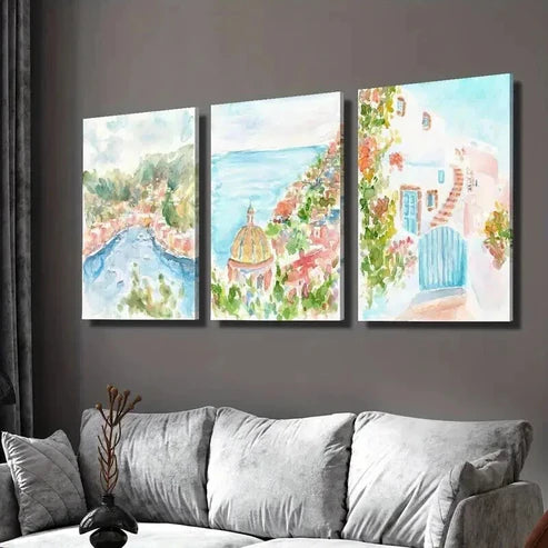 3pcs Ocean Coastal City Nature Landscape   Art Set Canvas Unframed - High Quality Print 100% Australian Made Wall Canvas