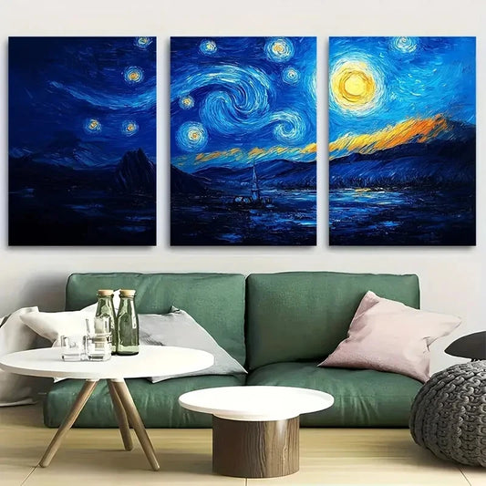 3pcs Starry Night Style Frida Van Gogh Dali Metal Print Ready to Hang Art