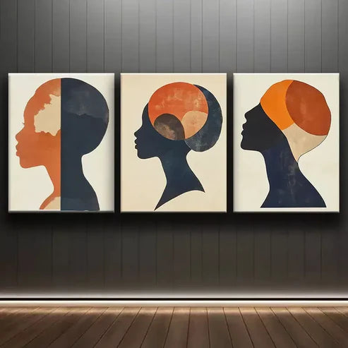 3pcs Female Silhouette Art Canvas Unframed - High Quality Print 100% Australian Made Wall Canvas