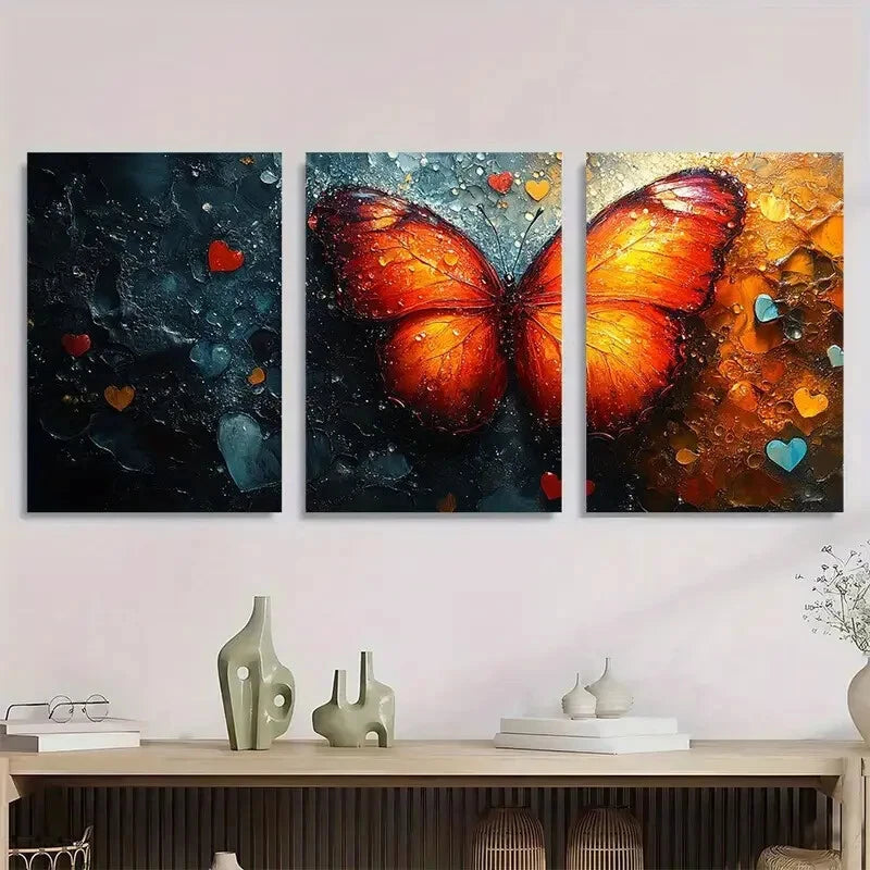 3pcs Vibrant Butterfly Colorful Abstract Metal Print Ready to Hang Art