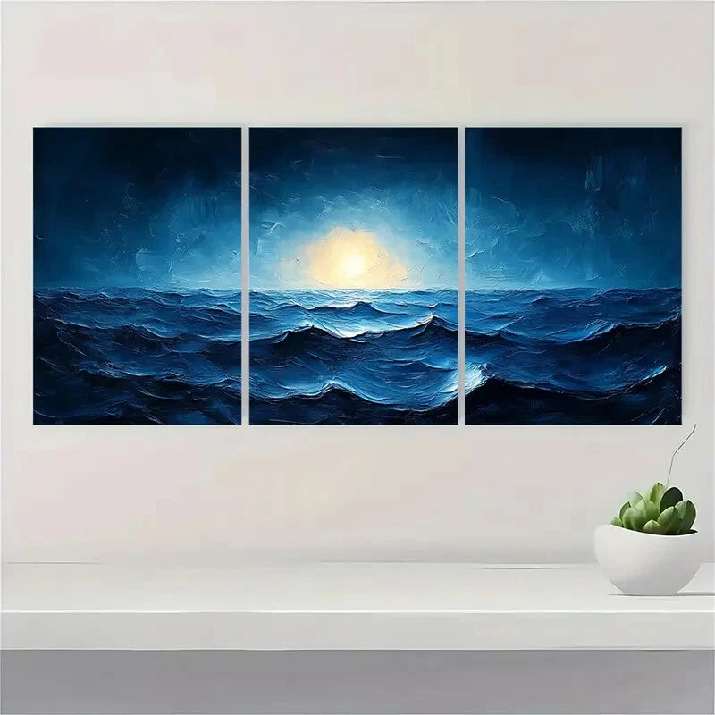 3pcs Timeless Blue Lake Ripple & Ocean Wave Metal Print Ready to Hang Art