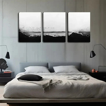 3pcs Black And White Beach Decorative Perfect Wall Art Set Canvas Framed 40x60cm - High Quality Print 100% Australian Made Wall Canvas Ready to Hang