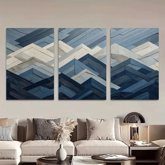 3pcs Modern Navy Blue Mountain Range Prints Metal Print Ready to Hang Art