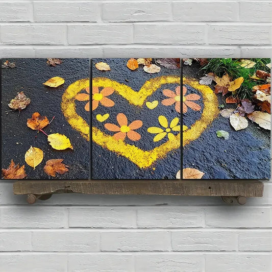 3pcs Love Made of Leaves Painting Metal Print Ready to Hang Art