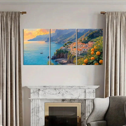 3pcs Amalfi Coast Landscape Mediterranean Village Metal Print Ready to Hang Art