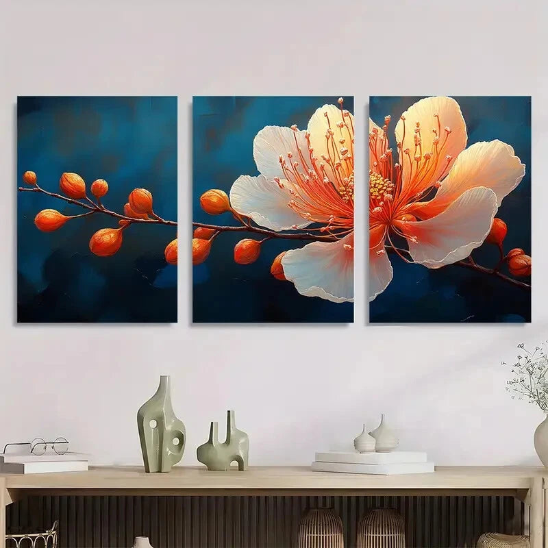 3pcs Albizia Flower Painting Silk Plant Print Metal Print Ready to Hang Art