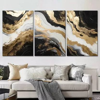 3pcs Abstract Wall Art Black and Gold Wall Art Set Canvas Unframed - High Quality Print 100% Australian Made Wall Canvas