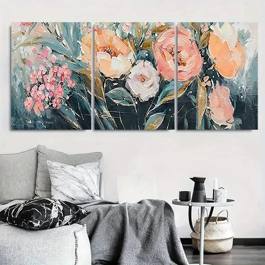 3pcs Vibrant Pink Orange & Green Botanical Flower Metal Print Ready to Hang Art