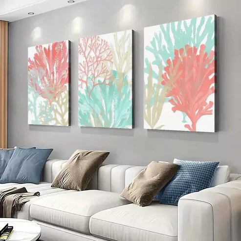 3pcs Colorful Corals Watercolor Canvas Framed 60x90cm - High Quality Print 100% Australian Made Wall Canvas Ready to Hang