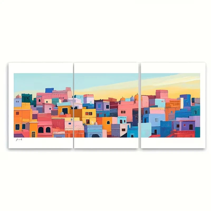 3pcs Vibrant Jodhpur Sunset Metal Print Ready to Hang Art