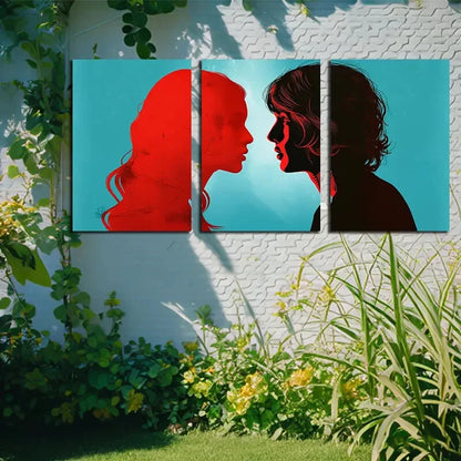 3pcs Vibrant Men and Women facing Each Other Metal Print Ready to Hang Art