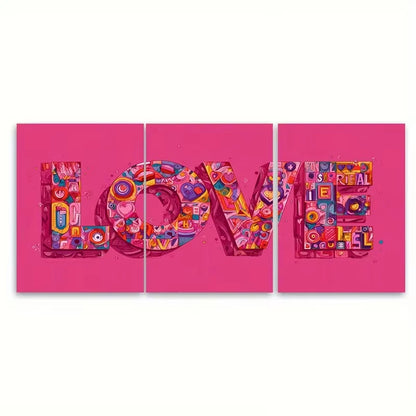 3pcs Vibrant 'Love Is Real' Typography Metal Print Ready to Hang Art