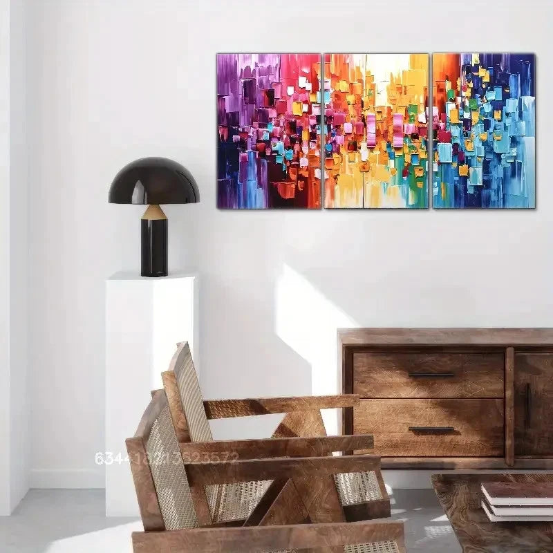 3pcs Minimalist Colorful Block Wall Art Metal Print Ready to Hang Art