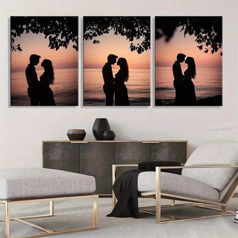 3pcs Romantic Sunset Kiss Silhouette Perfect Wall Art Set Canvas Framed 40x60cm - High Quality Print 100% Australian Made Wall Canvas Ready to Hang