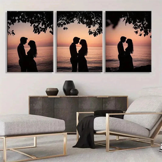 3pcs Romantic Sunset Kiss Silhouette Perfect Wall Art Set Canvas Framed 40x60cm - High Quality Print 100% Australian Made Wall Canvas Ready to Hang