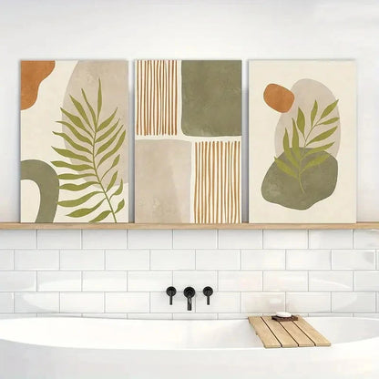 3pcs Tropical Leaf Painting Sage Green Wall Art Metal Print Ready to Hang Art