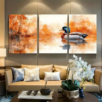3pcs Duck In Pond Watercolor Metal Print Ready to Hang Art