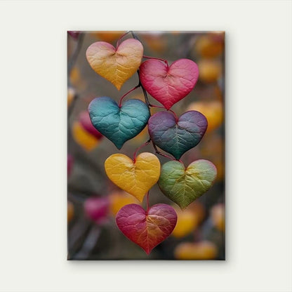 Rainbow Leaves with Colorful Hearts Metal Print Ready to Hang