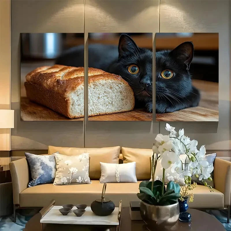 3pcs Funny Black Cat Bread Face Metal Print Ready to Hang Art