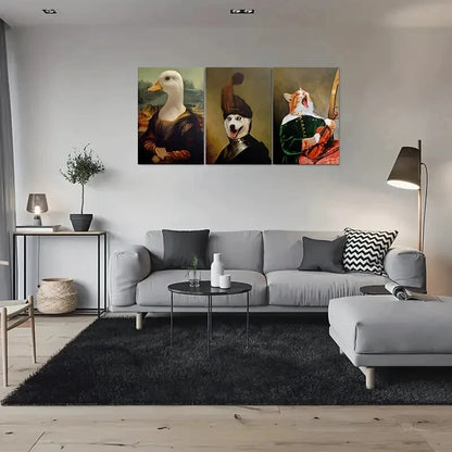 3pcs Royal Pet Portraits - Animal Art Painting Metal Print Ready to Hang Art
